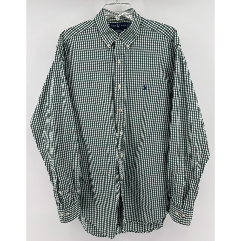 Ralph Lauren Yarmouth Oxford Button Down Shirt Mens 16-34 Green Gingham Preppy